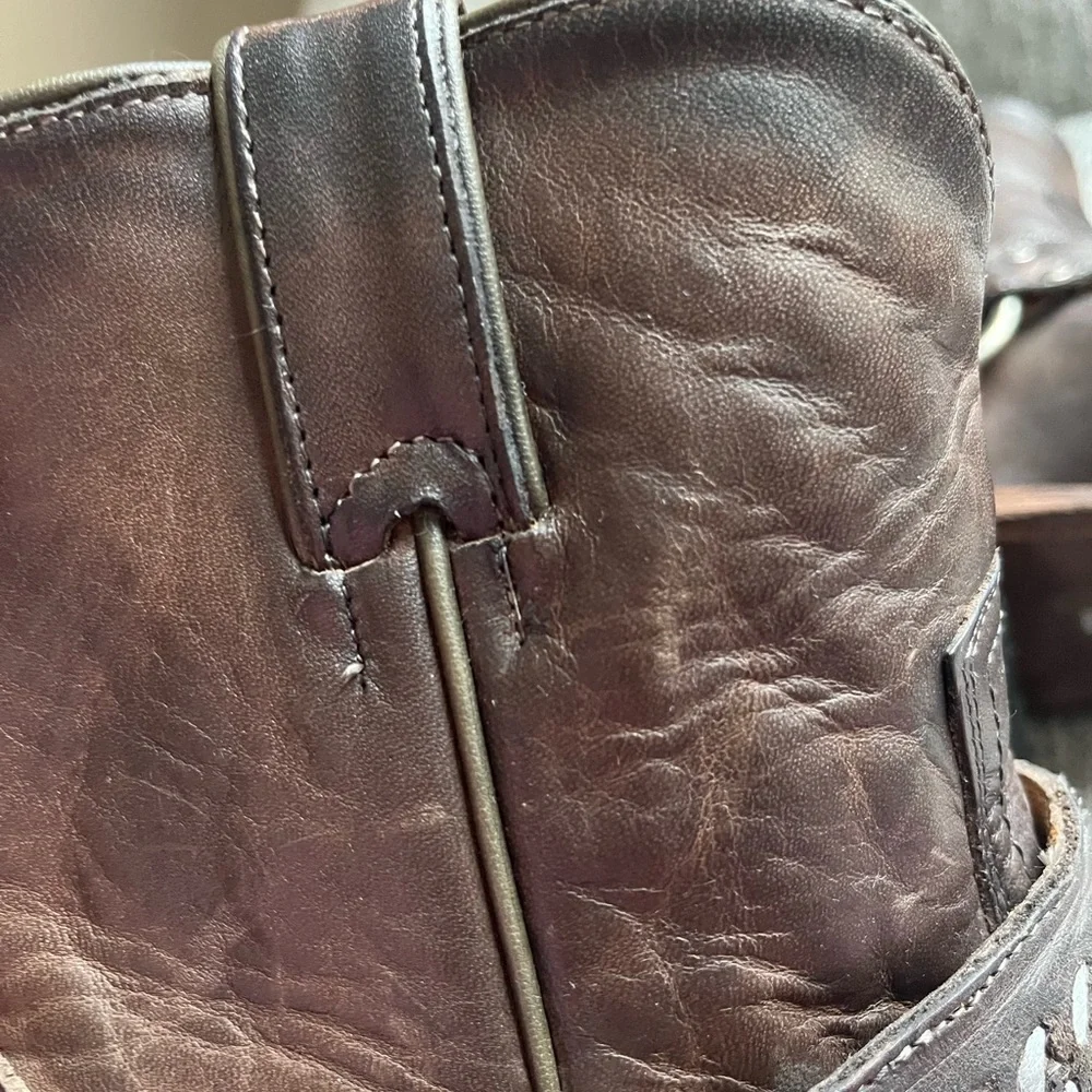 Frye Dark Brown Leather Ankle Boots with Strap Detail